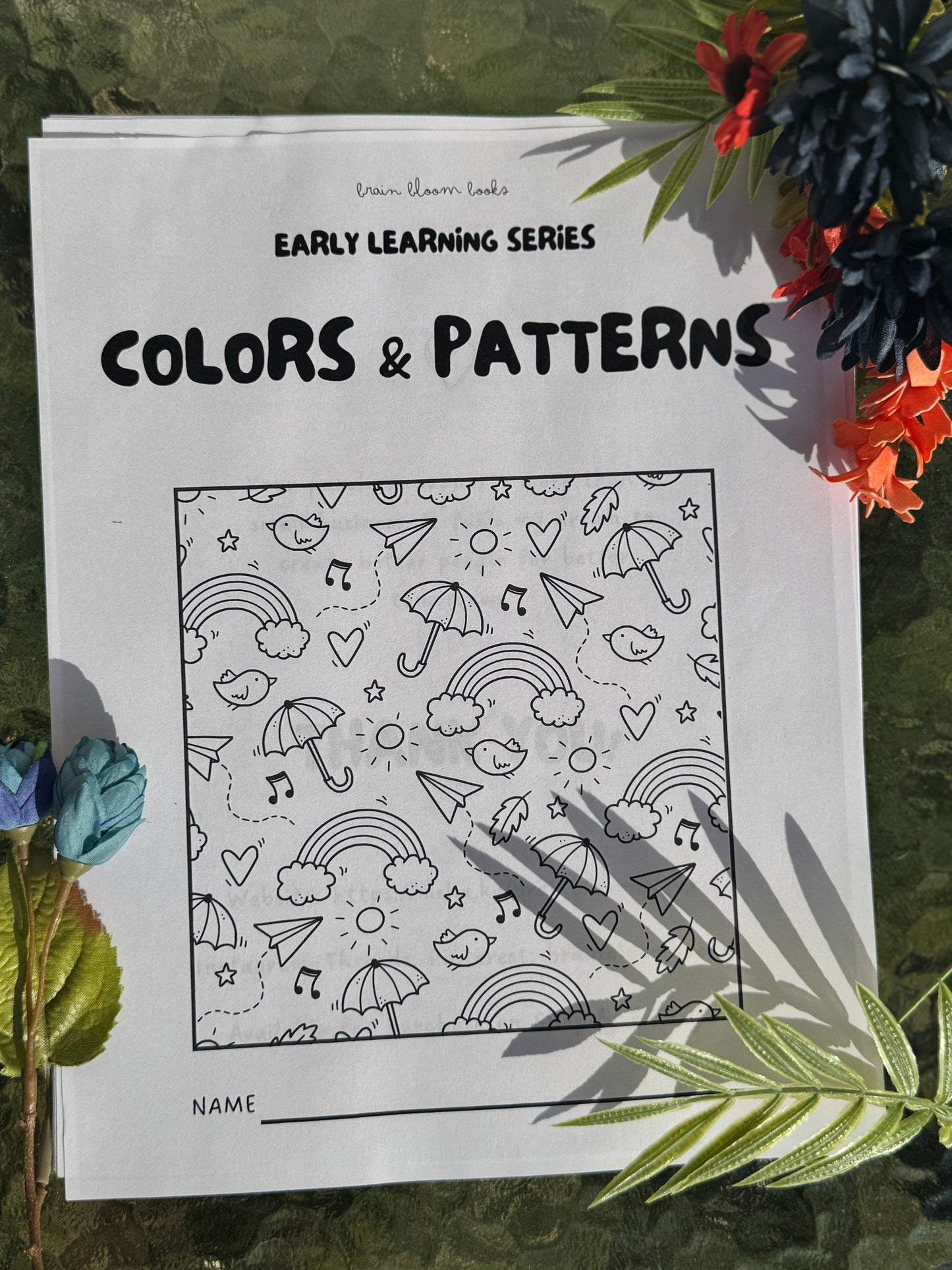 Printable PDF children’s colors & patterns activity & early learning book.