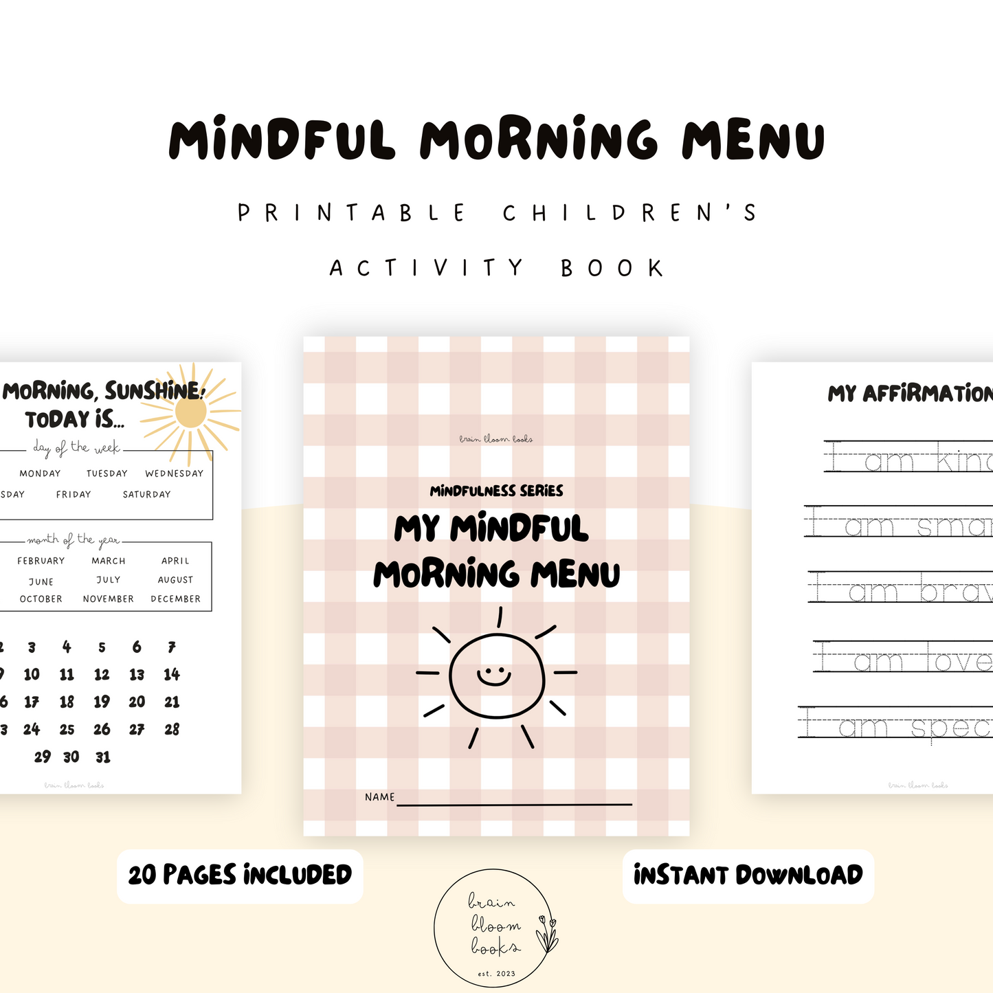 Printable PDF children’s morning menu activity book. Social emotional & early learning skills. 20 pages included, instant download.