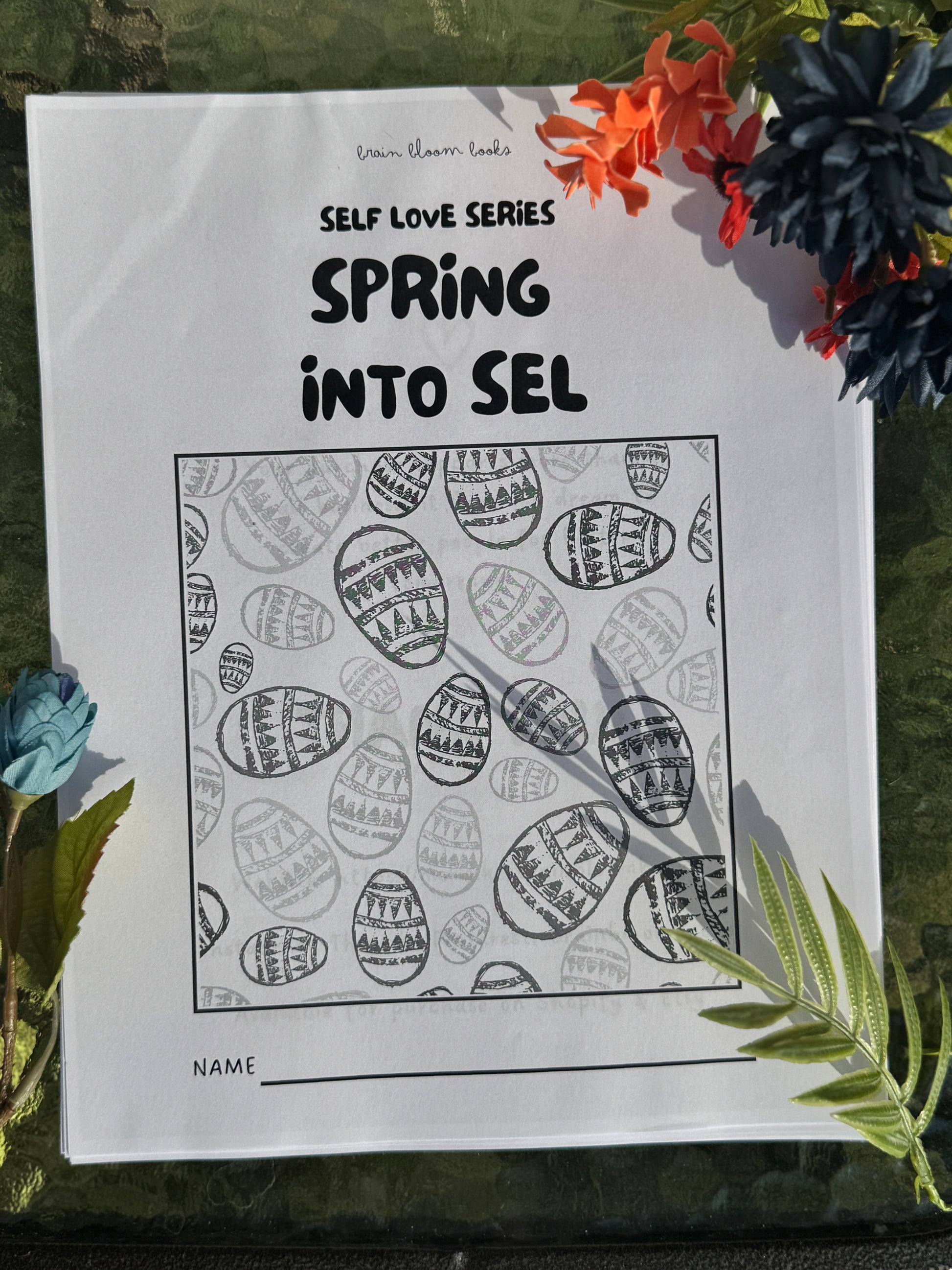 Printable PDF spring-themed children’s SEL activity & coloring book. Self love, positive self talk, gratitude, emotional intelligence. 18 pages included, 4 unique activities.